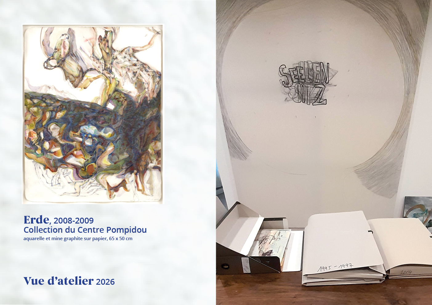 Barbara Thaden. Erde, 2008-2009 
Collection du Centre Pompidou
aquarelle et mine graphite sur papier, 65 x 50 cm